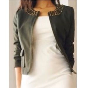 MICHAEL KORS Studded Moto Jacket Blazer Green S